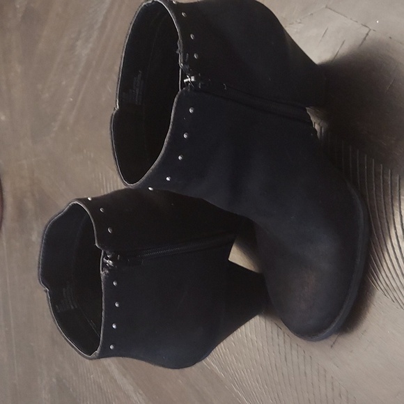 MIA Black Studded Textile Upper Sz 8.5 Ankle Boots Stacked Heel - Picture 8 of 11